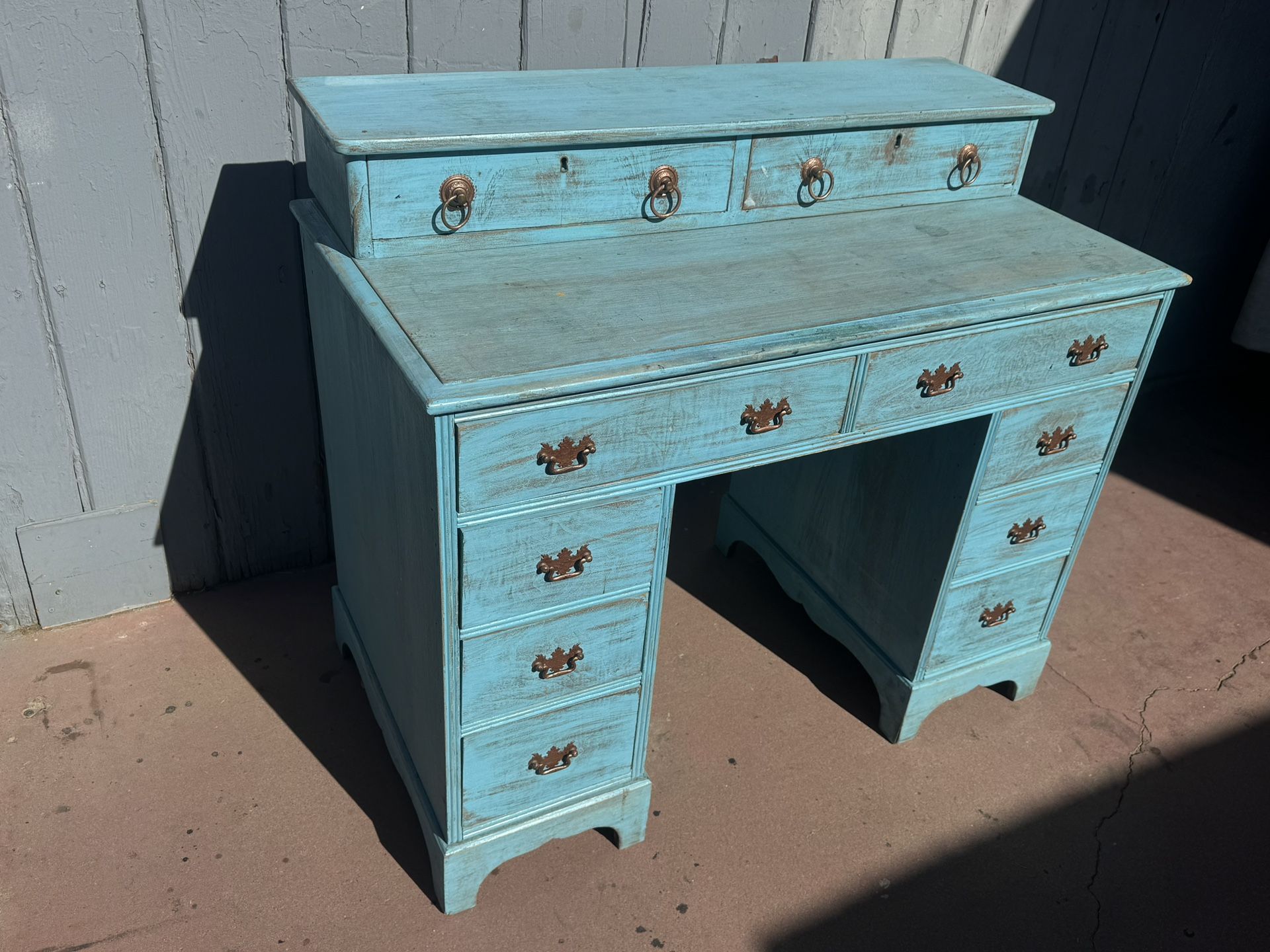 Antique Solid Wood Desk In Good Condition All Drawers Open Just Fine 