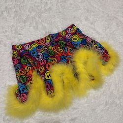 New xl neon happy face mini skirt festival rave EDC y2k outfit raver feather 