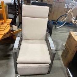 Newly assembled Outdoor Recliner Chair, Patio Recliner with Hand-Woven Wicker Flip Table Push Back