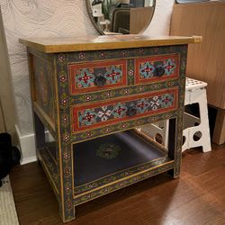 Hand-Painted Moroccan Indian Side Table/Nightstand