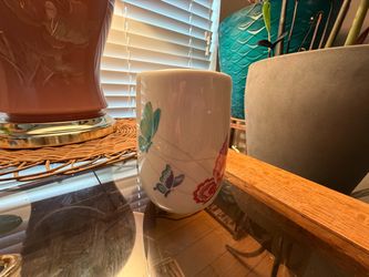 White Ceramic Vase with Butterfly Floral Design