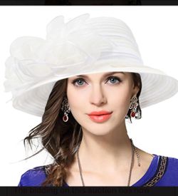 White Organza Wide Brim Dress Hat