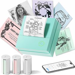 TYPONOS Sticker Printer, PM290 Mini Printer, Bluetooth Sticker Maker Machine with 3 Rolls Paper, Portable Print Pod for Study Notes, Journal, Lists, P