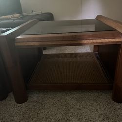 Walnut And Smoked Glass End Table