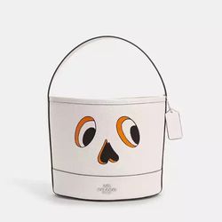 Coach Trick Or Treat Bucket In Signature Canvas With Halloween Skeleton