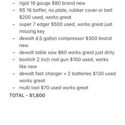 multiple tools for sale, flooring tools $1500 OBO for everything