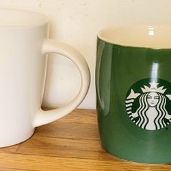 Starbucks Green Mug White And Green Logo Ceramic Coffee Mug Tea Cup 2 Pack 14oz