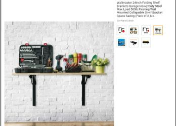 Wallmaster 24inch Folding Shelf Brackets Garage Heavy Duty Steel Max Load 500lb Floating Wall Mounted Collapsible Shelf Bracket Space Saving