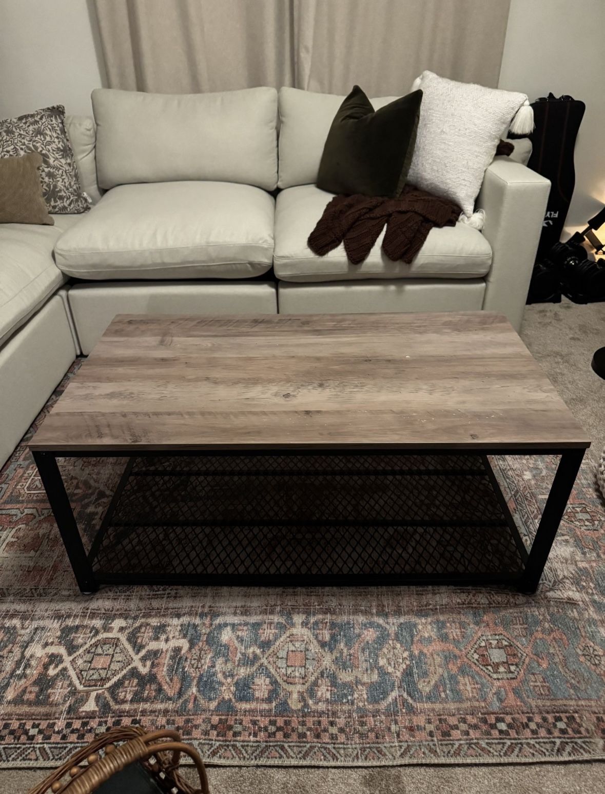Wood Top Wrought Iron Industrial Coffee Table