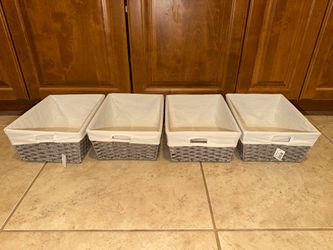 Container Store Set of 4 Gray Woven Storage Baskets