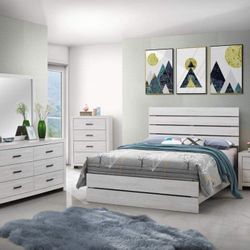 4-piece Queen Panel Bedroom Set Bed Coastal White Finish CAMA