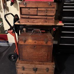 Vintage wood machinist tool box chest