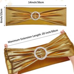 Metallic Gold Spandex  Banquet Chair Sashes Bands Bows