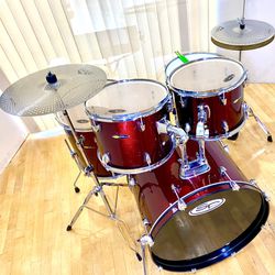 SP Sound Percussion Adult Candy Apple Red Complete Drum Set 22 12 13 16 14 New Quiet Cymbals Sticks Key $275 Cash In Ontario 91762