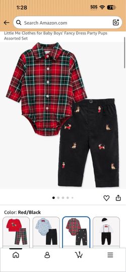 Little Me Baby Boys' Holida  Plaid Bodysuit and Pants Set
