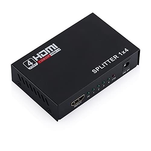 SLTG HDMI Splitter 1 in 4 Output, 1x4 Power Port Powered HDMI Splitter 4 Port, with AC Adapter, 4Kx2K@30Hz 3D Full HD Splitter 1 to 4 Monitors for PS4