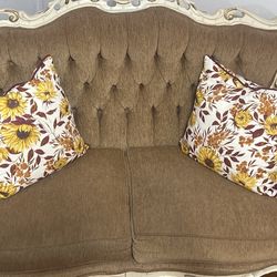 Red Vintage Arm chairs And Cream Loveseat For Sale 