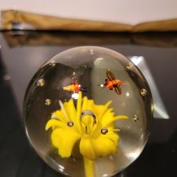 Beautiful Yellow Flowers Murano Glass Paperweight 3.5 