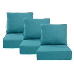New -24x24x6 Inch Thick Cushions Pillows Indoor Outdoor Deep Seat Water & Fade Resistant - 3 Set - Light Blue Cushion