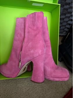 Pink Side Zipper Ankle Boots