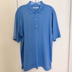 Greg Norman Play Dry Men’s Golf Polo Shirt Blue Plaid Performance Size L