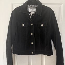 BLACK LEATHER SUEDE JACKET SIZE LARGE IN JUNIORS 