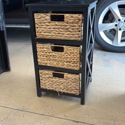 Stand With 3 Wicker Shelves