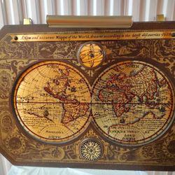 1964 Vintage Wold Wall Art With Picture Light Old Wold Cartography