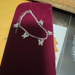 Stainless Steel Bracelet With White sapphires And Butterflies