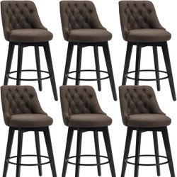 Swivel Bar Stools Set of 6, Counter Height Bar Stools with Button Back, Farmhouse BarStools for Kitchen Island, Cafe, Pub, Bar Counter 