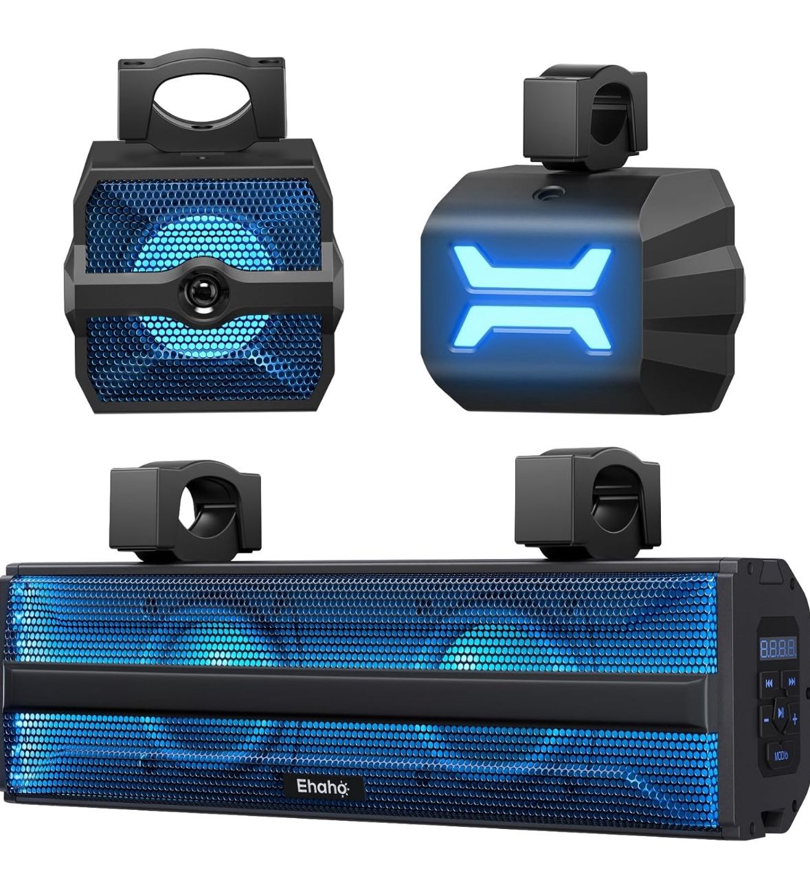 2.1CH Stereo UTV Sound Bar (Subwoofer) and Speakers, 17 Inch Bluetooth ATV Soundbar with RGB Lights, Waterproof Golf Cart Speakers, Marine Sound bar C