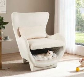 2 in 1 Pet Friendly Modern Upholstered Velvet Accent-Lounge Chair, White