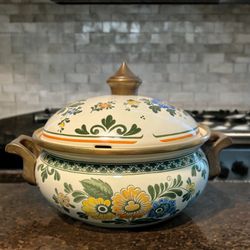 Asta Germany 1970s Handpainted Floral Casserole Pot With Lid, 7x6.25”