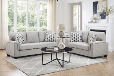 Sofa and Loveseat Grey Chenille fabric, Black legs, New Especial price