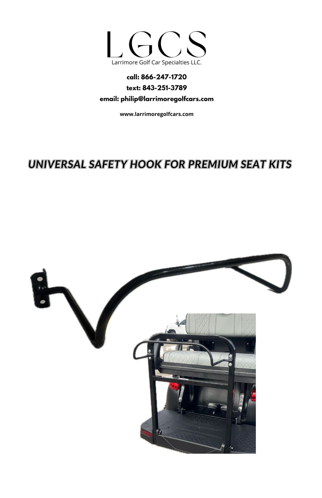 Safety bar chair hook for premium rear seat kits