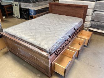 Full Solid Wood Bed With 3 Drawers And Mattress $600