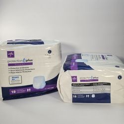 Medline Protection Plus Super Protective Underwear 18 Lrg Unisex Adult Diapers 2 Packs.