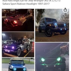 Jeep Headlights, Halo Headlights , Angel Eye Multicolor Lights
