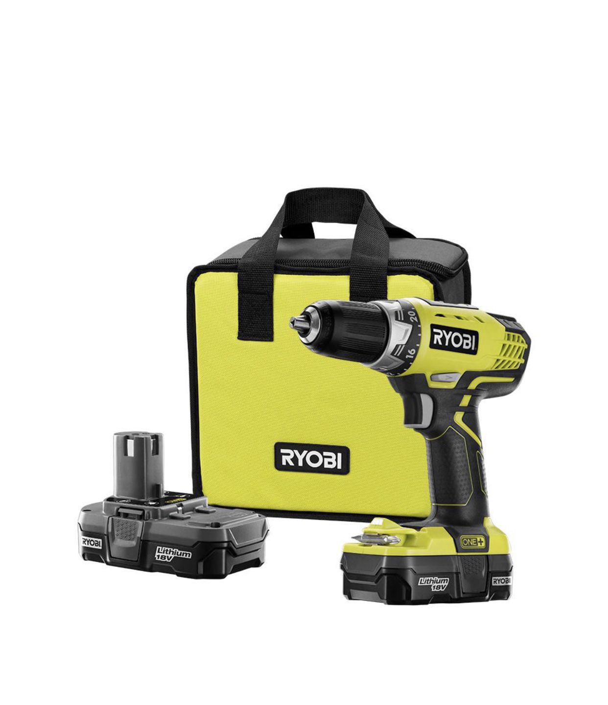 RYOBI 18-Volt ONE+ Lithium-Ion Cordless 1/2 in. Compact Drill/Driver Kit with (2) 1.3 Ah Batteries, Charger, and Tool Bag