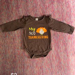 0-3 Months Girl’s My First Thanksgiving Long Sleeve Onesie