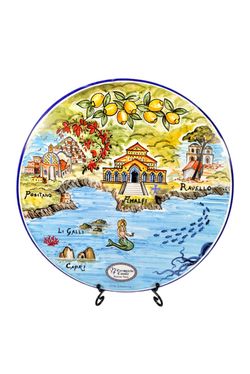 A hand made and hand-painted ceramic decorative plate from Ceramiche Casola in Positano, Italy