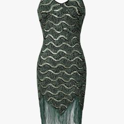 Womens Flapper Sequin Sparkle Dress Sequin Fringed Roaring 20s Cocktail Party Dress