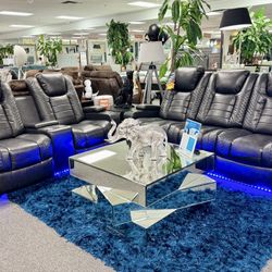 Overstock Sale😱Beautiful Grey Power Reclining Sofa+Love Seat W/LED Lighting Limited Time $1999