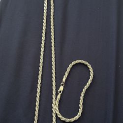 925 Italian Silver Rope Chain And Bracelet 