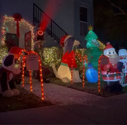Lot of 6 Christmas Candy Cane Pathway Light Stakes - Perfect Condition