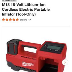 Milwaukee M18 18-Volt Lithium-Ion Cordless Electric Portable Inflator (Tool-Only)