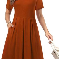 Womens Casual Floral Midi T Shirt Dress A-Line with Pockets Size S