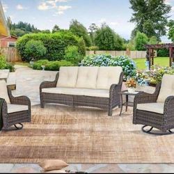 Beautiful Patio Furniture Set With Swivel Chairs Swivel Rocking Chairs Brand New Available In Beige Tan Or Light Gray Cuahion Swivel Rocking Chairs