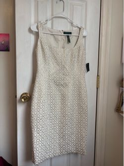 Lauren Ralph Lauren Cream Gold Sheath Dress Size 2