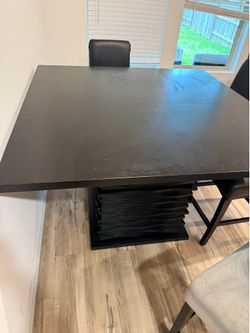 Black square top wood dining table 4 chairs